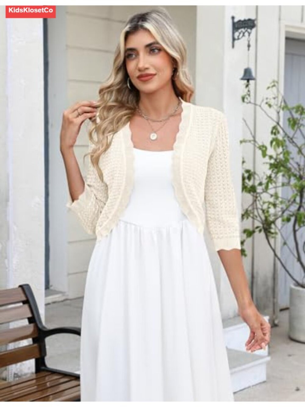 3/4 Sleeve Cropped Cardigan Knit Open Front Bolero Shrug for Dresses - Picture 4 of 6